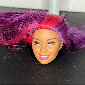 BARBIE HEAD ONLY NIKKI AFRICAN AMERICAN PINK PURPLE HAIR REPLACEMENT OOAK Reroot
